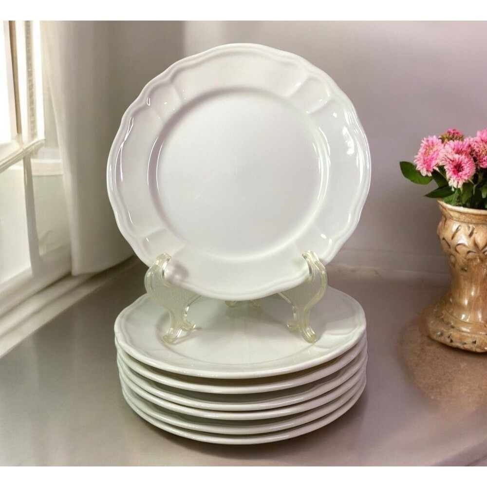 VTG Epoch Baroque White Salad Plate E800 Set Of 7 - 7 5/8” Diameter-Discontinued